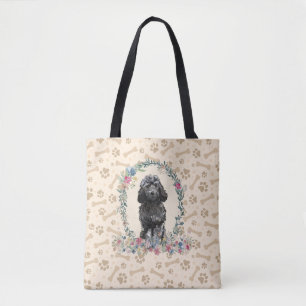 Tote Bag Noir Cockapoo Chien Empreinte de patte & Chien Bon