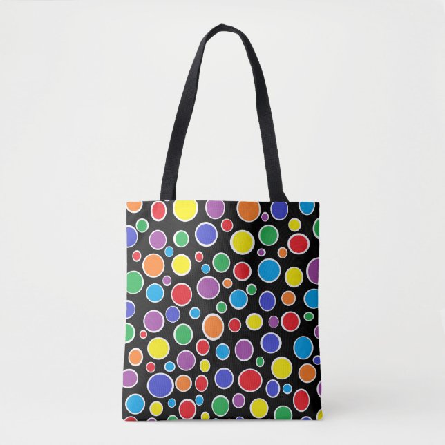 Tote Bag Noir coloré de pois (Devant)