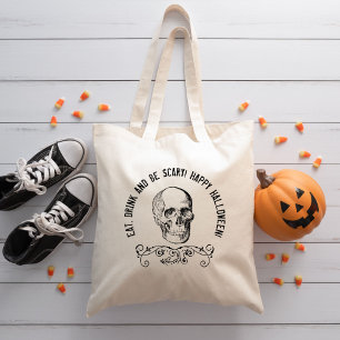 Tote Bag Noir crâne Vintage Personnalisé Halloween Party