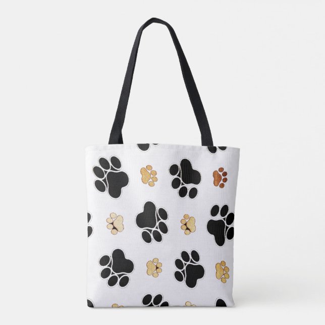 Tote Bag Noir et blanc canin bronzage d'empreinte de patte (Dos)