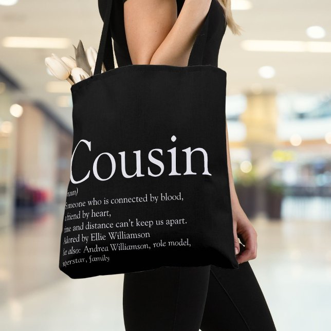 Tote Bag Noir et blanc moderne définition de cousine amusan ( Modern Black and White Fun Cousin Definition Tote Bag)