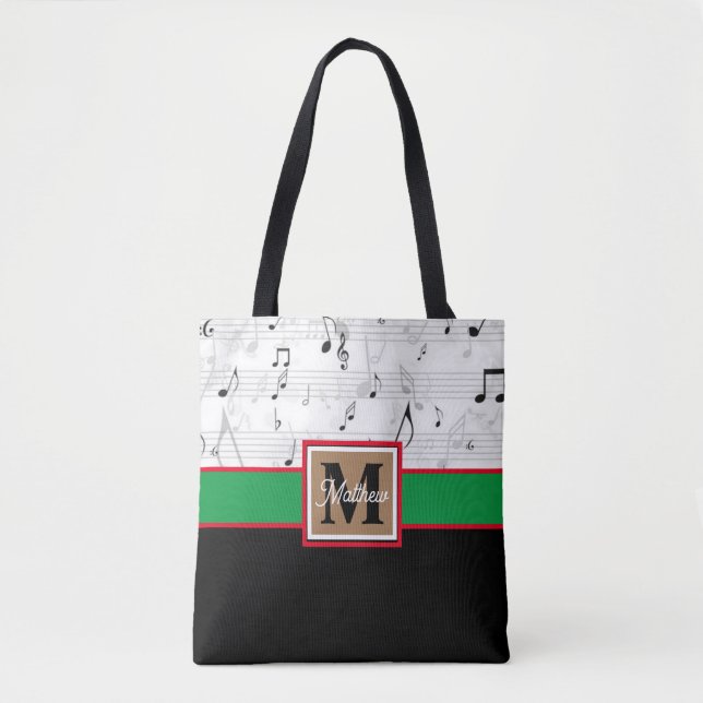 Tote Bag Noir et blanc Musique musicien Monogramme (Devant)