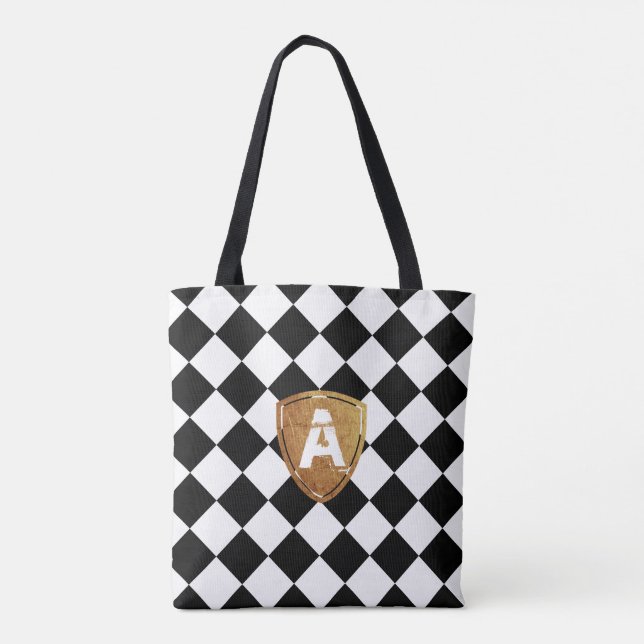 Tote Bag Noir et blanc rhombus classique avec votre Monogra (Dos)