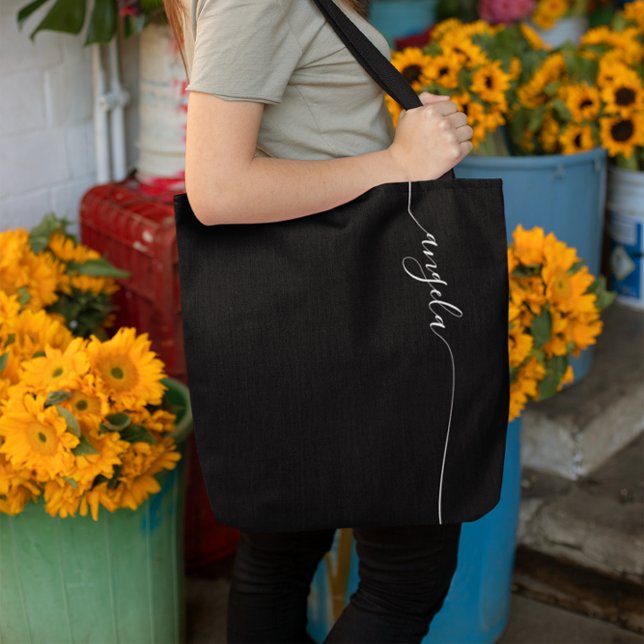 Tote Bag Noir et blanc signature élégante (Black and White Elegant Glam Signature Tote Bag)