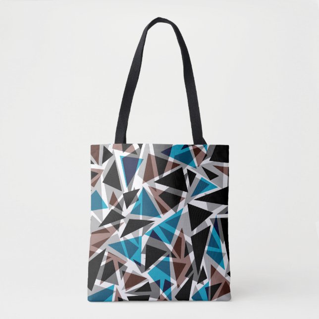Tote Bag Noir et Bleu, Polygone, Abstrait, Géométrique (Devant)