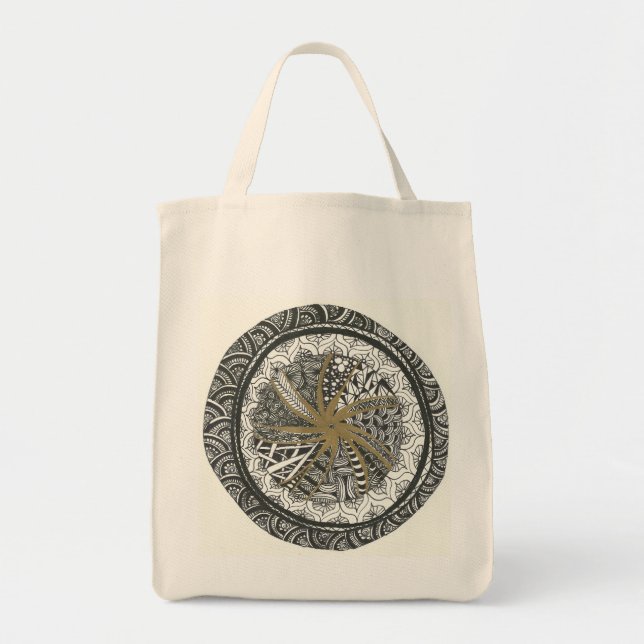 Tote Bag Noir et mandala Fourre-tout d'or (Devant)