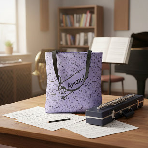 Tote Bag Noir et musical personnalisé ton pervenche 
