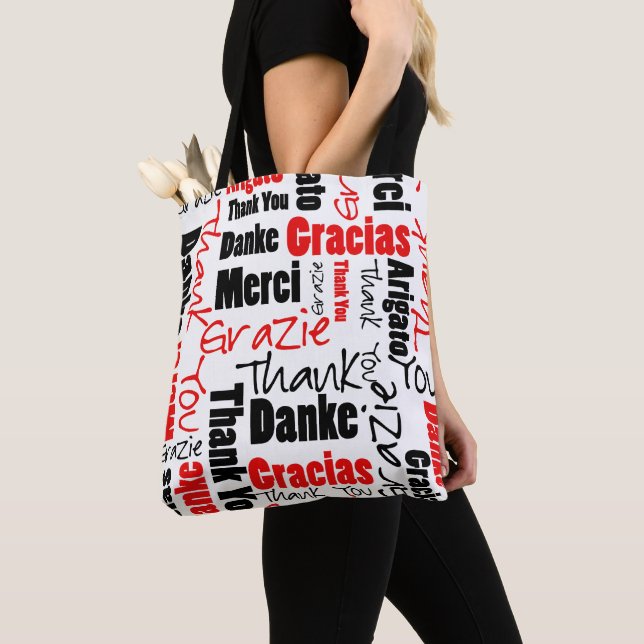 Tote Bag Noir et rouge Merci Mot Cloud (De près)