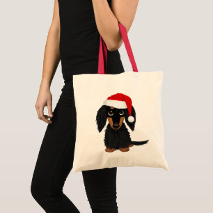 Tote Bag Noir et Tan Dachshund Père Noël