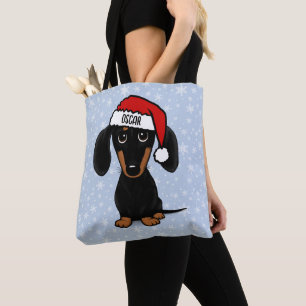 Tote Bag Noir et Tan Père Noël Dachshund mignon chien Noël