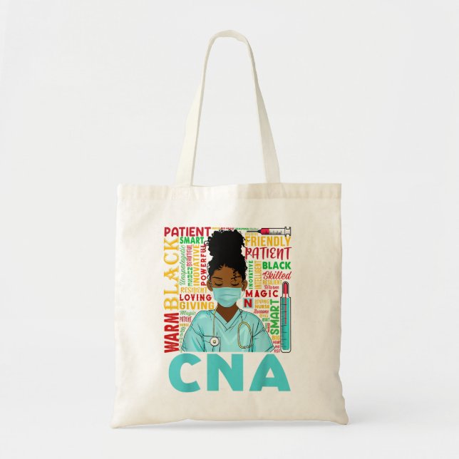 Tote Bag Noir forte infirmière CNA Afro Melanin Afrique Amé (Devant)