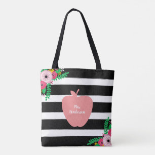 Tote Bag Noir + Le blanc barre le professeur floral d'Apple
