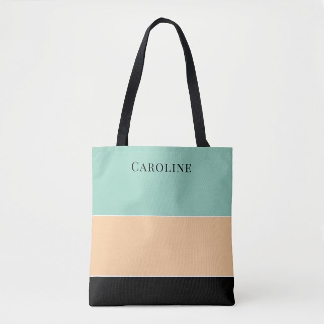 Tote Bag Noir Moderne, Abricot, Vert Personnalisé  (Devant)
