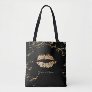 Tote Bag Noir moderne de lèvres d'or de maquilleur et