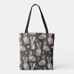 Tote Bag Noir mythique drôle d'impression de lapin de forêt