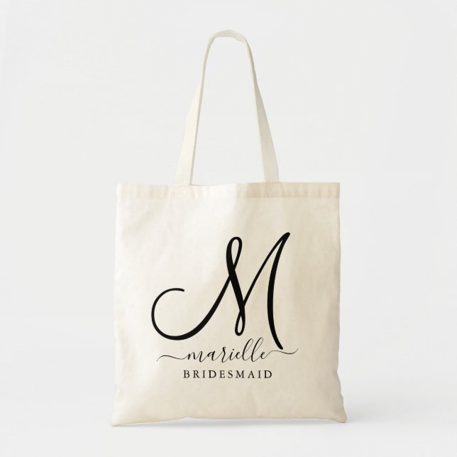 Tote Bag Noir Nom du script initial Floral Bridesmaid Large (Devant)