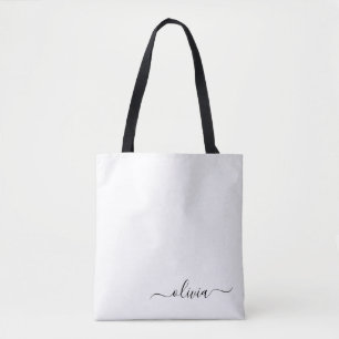 Tote Bag Noir Nom White Girl Script Monogramme moderne
