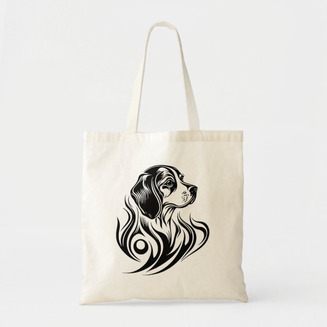 Tote Bag Noir Ornamental Chien Logo Beagle race (Devant)
