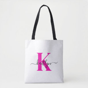 Tote Bag Noir rose chaud Nom initial Monogramme