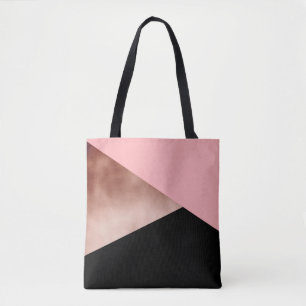 Tote Bag noir rose géométrique moderne élégant de rose d'or