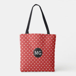 Tote Bag Noir rouge Noir Initiales Pois monogrammes