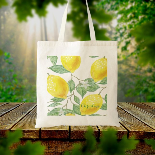Tote Bag Nom blanc du motif de couleur pastel citron (Créateur téléchargé)