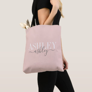 Tote Bag Nom Chic Monogram Blush rose Grey Élégant