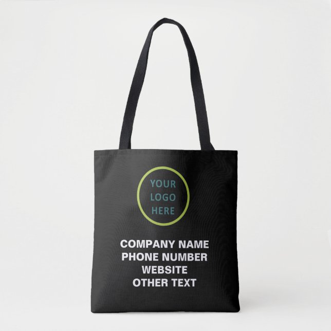 Tote Bag Nom commercial et logo Qr Code sur noir (Devant)