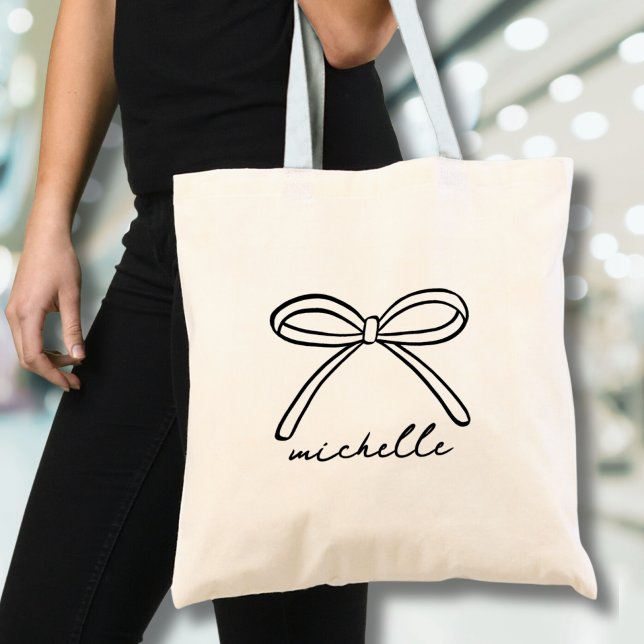 Tote Bag Nom d'arc dessiné à la main minimaliste (Minimalist Hand Drawn Bow Name Tote Bag)