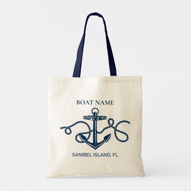 Tote Bag Nom de bateau personnalisé Ancre nautique (Dos)