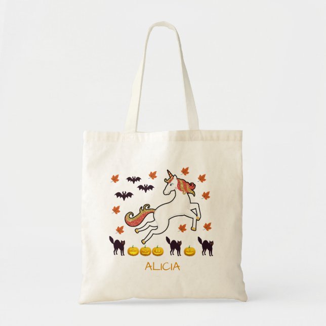 Tote Bag Nom de chats Citrouille Unicorn Halloween mignon e (Devant)