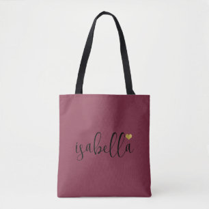 Tote Bag Nom de demoiselle d'honneur personnalisé Burgundy