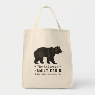 Tote Bag Nom de famille Cabine Rustique Brown Ours noir