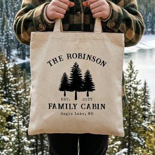 Tote Bag Nom de famille chalet rustique campagne arbres élé
