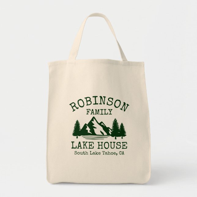 Tote Bag Nom de famille Lake House Forest Green Silhouette (Devant)