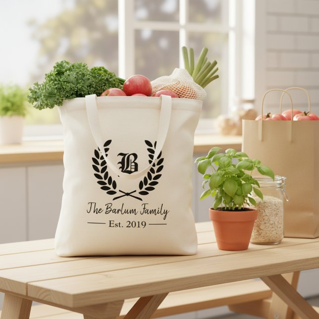 Tote Bag Nom de famille personnalisé Monogramme (Personalized Family Name Monogram Tote Bag )