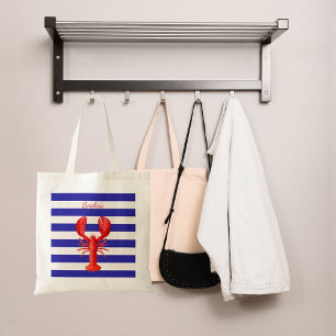 Tote Bag Nom de homard rouge à rayures blanches bleu marine