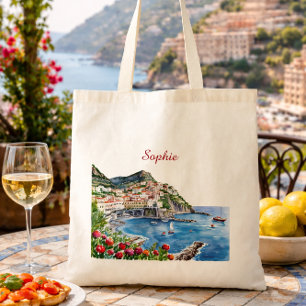 Tote Bag Nom de la côte amalfitaine italienne à l'aquarelle