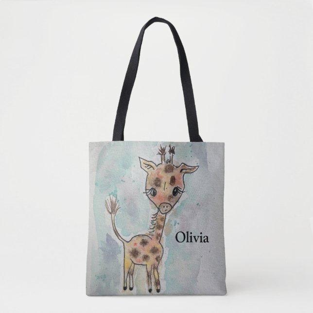 Tote Bag Nom de la girafe peinte à la main coupée (Devant)
