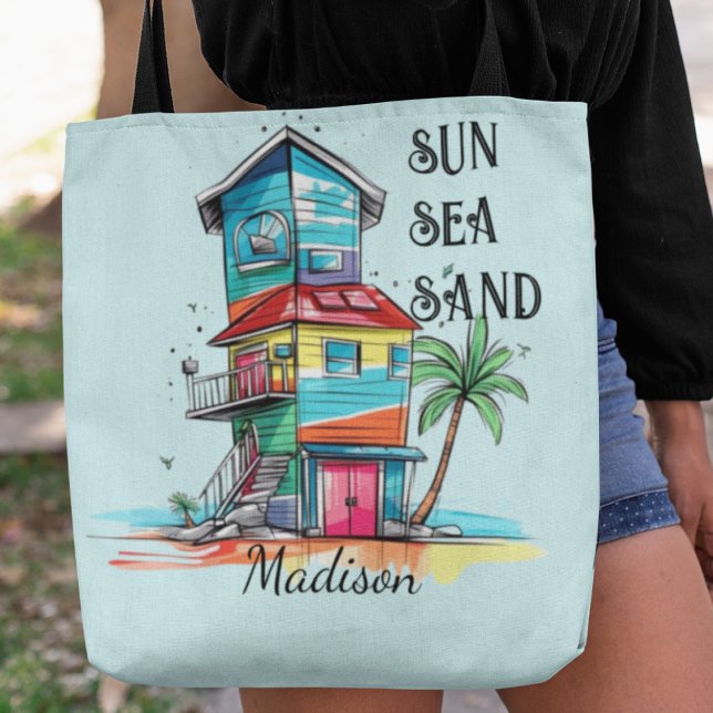 Tote Bag Nom de la maison Sun Sea Sand Beach (Créateur téléchargé)