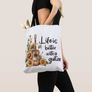 Tote Bag Nom de la Personnaliser Guitare avec tournesol