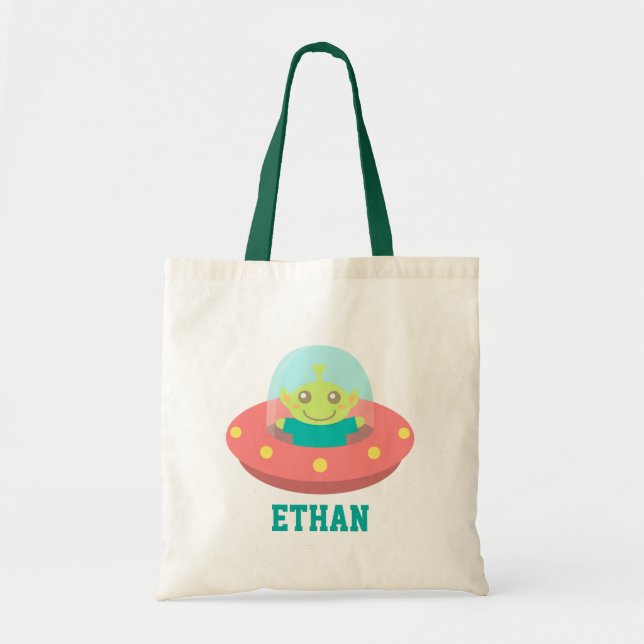 Tote Bag Nom de l'Alien mignon dans le vaisseau spatial (Devant)