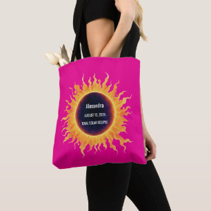 Tote Bag Nom de l'éclipse solaire totale aquarelle rose gra