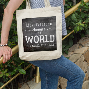 Tote Bag Nom de l'enseignant citation de script de typograp