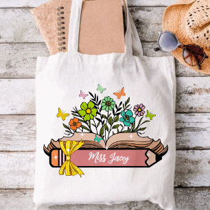 Tote Bag Nom de l'enseignant fleur sauvage, Enseignant pers