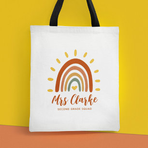 Tote Bag Nom de l'enseignant personnalisé Grade Boho Rainbo
