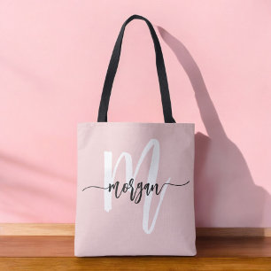 Tote Bag Nom de monogramme féminin écriture moderne rose él