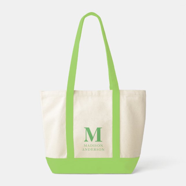 Tote Bag Nom de monogramme personnalisé vert (Dos)