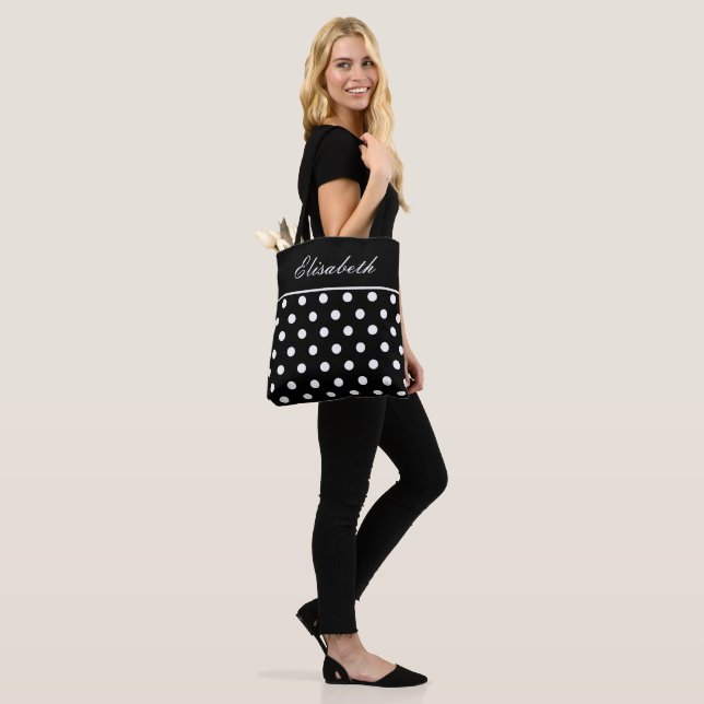 Tote Bag Nom de point Polka noir classique (Sur le modèle)
