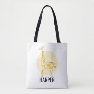 Tote Bag Nom de safari de girafe à l'aquarelle pour fille m